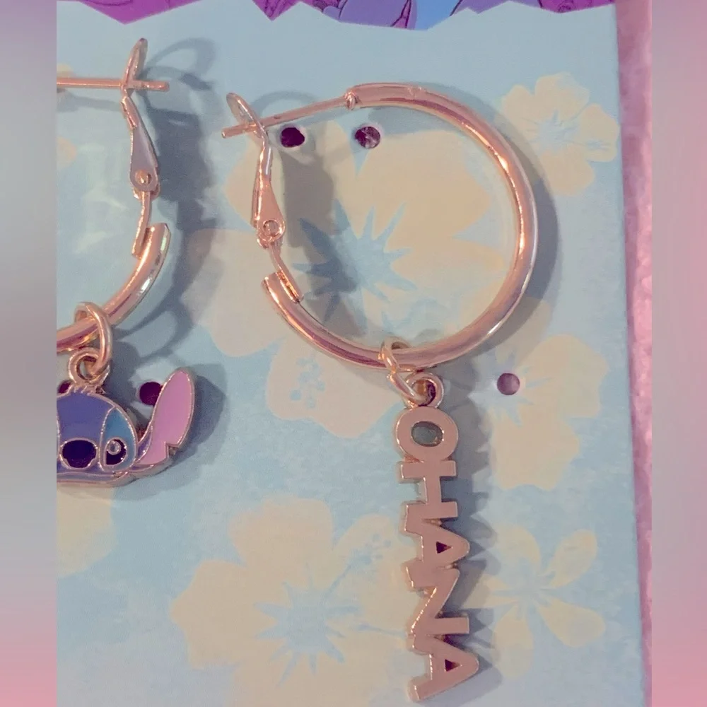 NEW DISNEY Stitch Gold Hoop Earrings medium Trending limited edition kids NWT